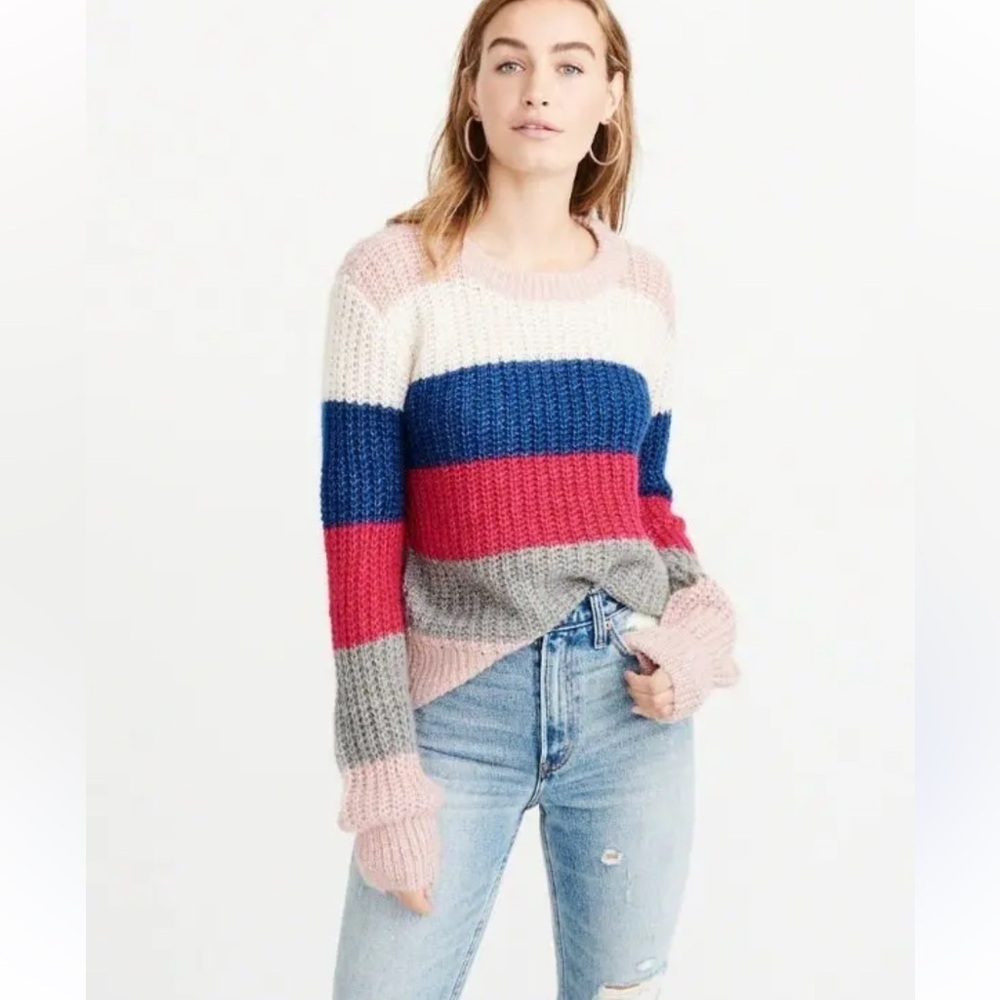 Abercrombie & Fitch Wool Alpaca Blend Multicolor Stripe Fuzzy Knit Sweater Small